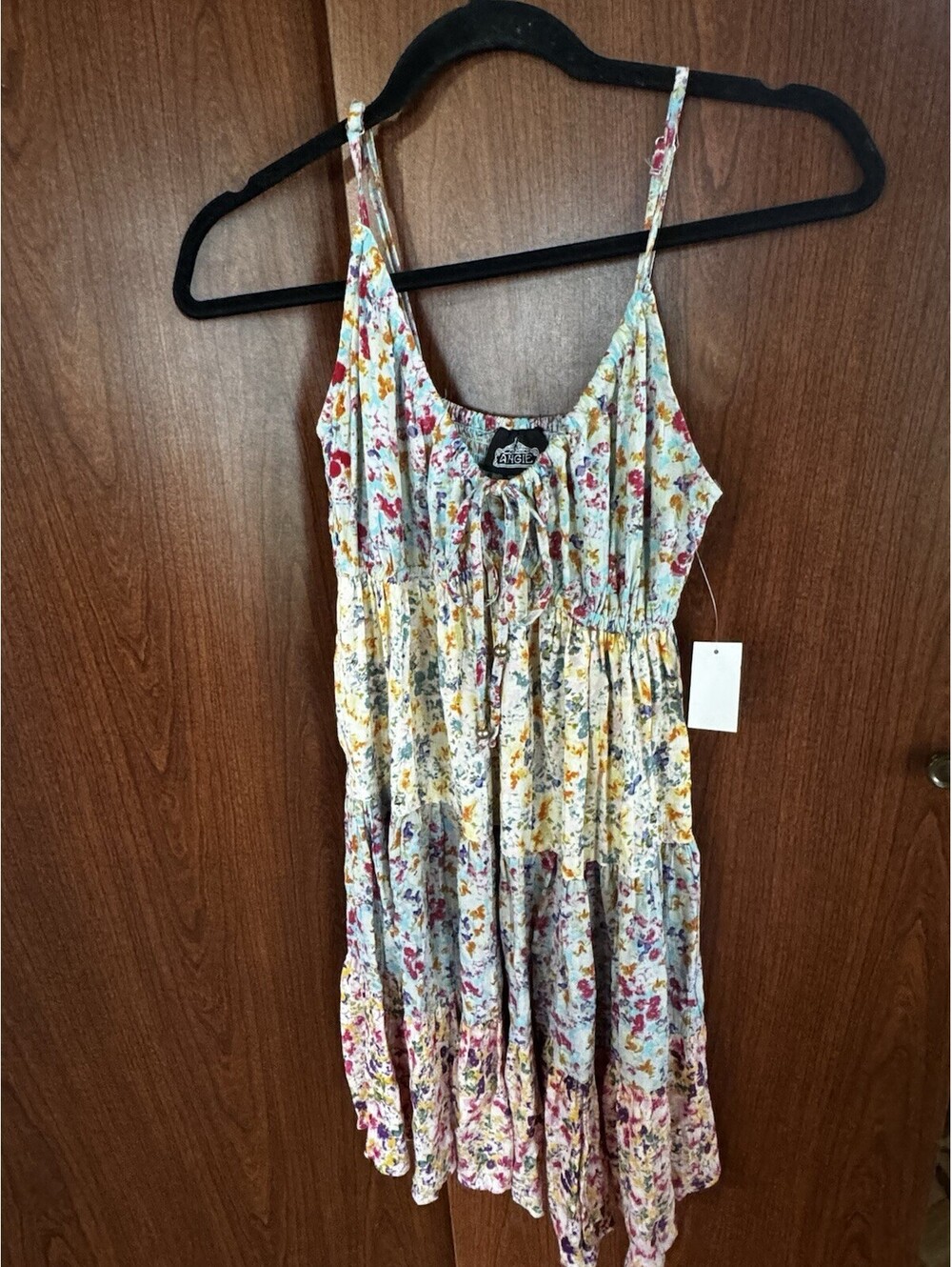 Angie Womens M Floral Mini Dress NWT Boho Tiered Smocked Rayon Sundress